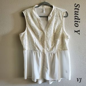 Studio Y Womens Sleeveless White Blouse